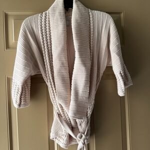 H&M Women's L Chunky Knit Open Cardigan Cream Belted Boho Minimalist Sweater